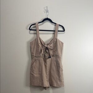 Abercrombie Tan Sleeveless Romper with Bow Detail
